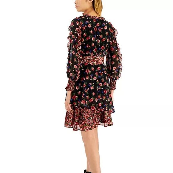 Tahari ASL Twin-Print Ruffle Dress sz 14 - Picture 2 of 16